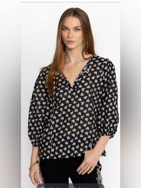 JOHNNY WAS COUPLE OF HEARTS COTTON BLOUSE